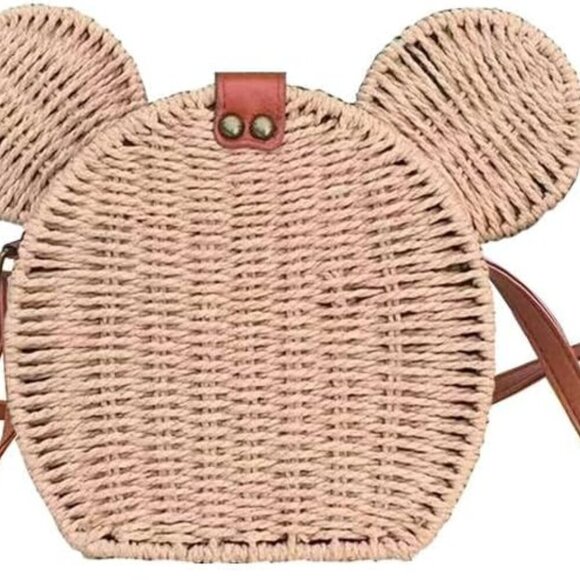 Kawaii Rattan Straw Shoulder Bag Faux Leather Purse Crossbody Women's Handbag